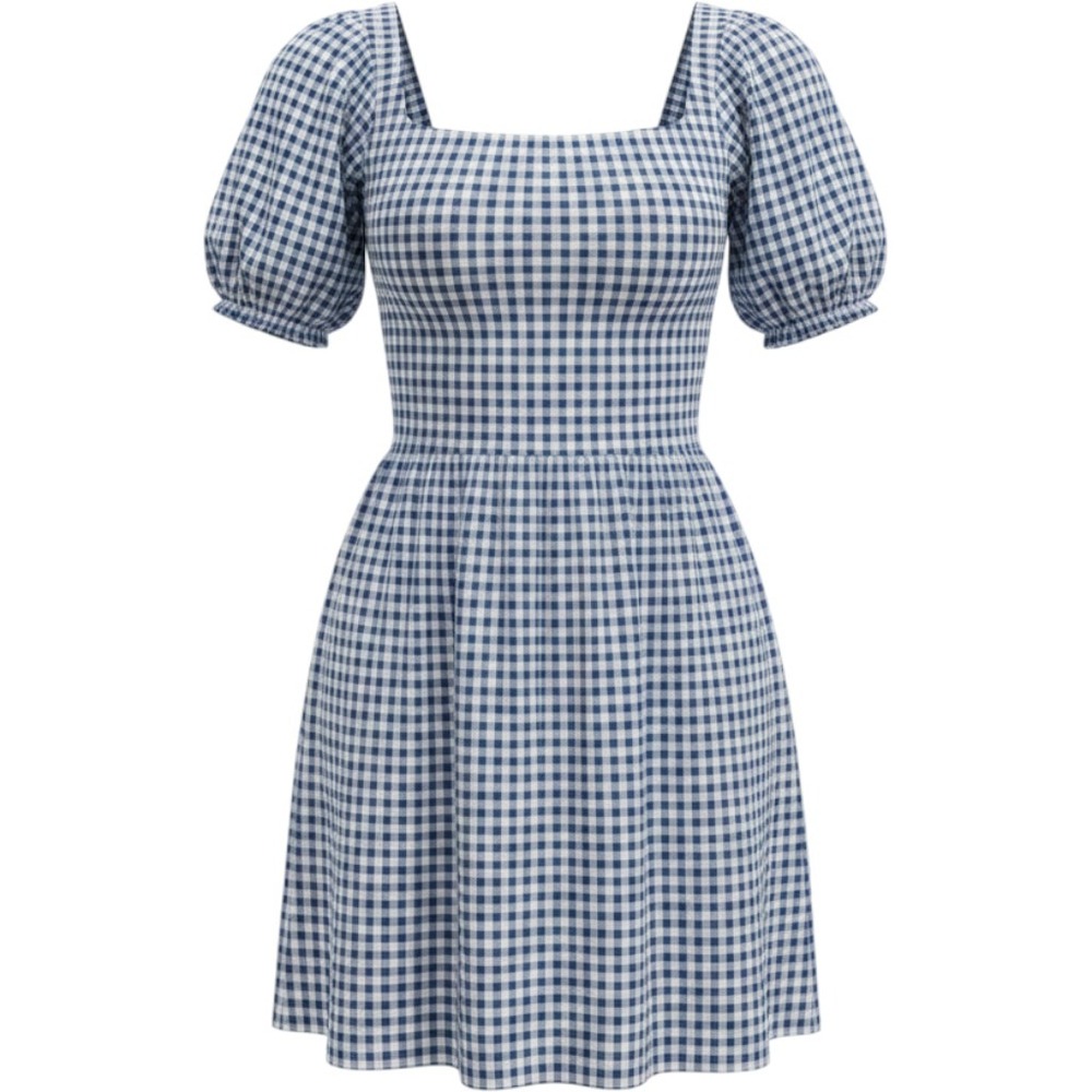 Old Navy Blue Gingham Puff Sleeve Smocked Back Mini Dress with Pockets XL